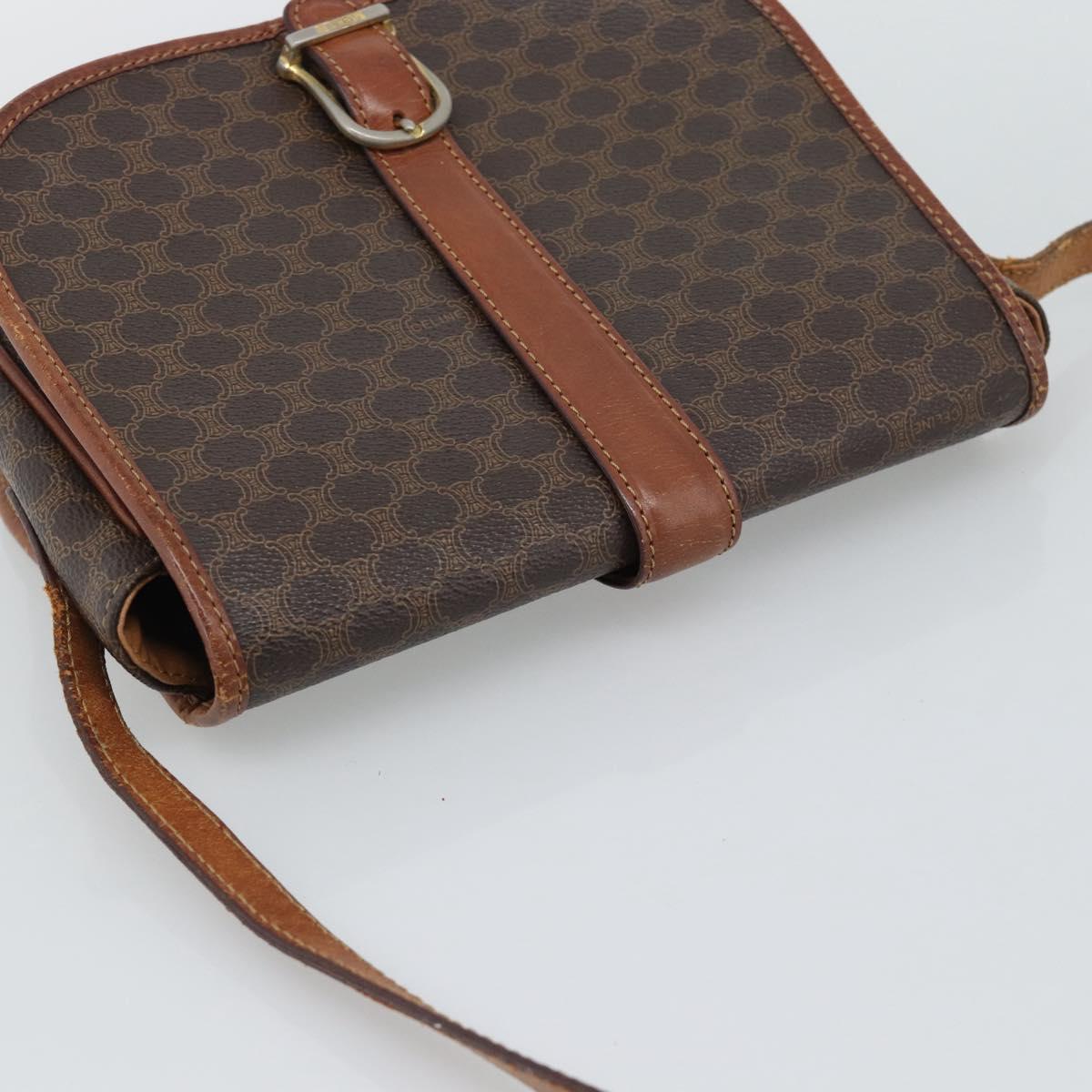 CELINE Macadam Canvas Shoulder Bag PVC Leather Brown Gold Auth 194551