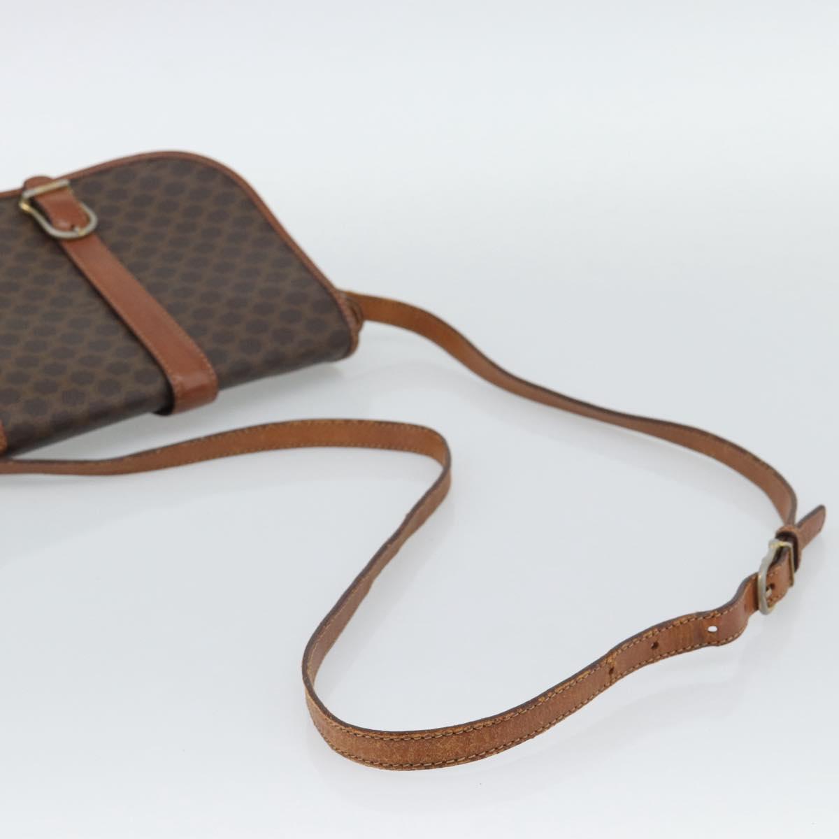 CELINE Macadam Canvas Shoulder Bag PVC Leather Brown Gold Auth 194551