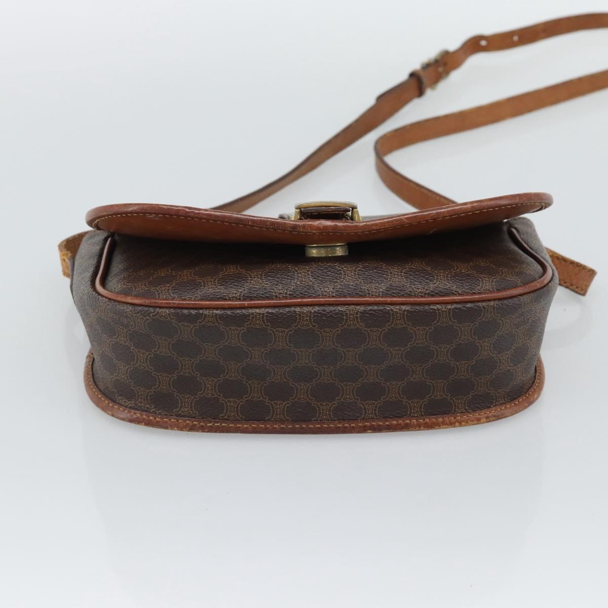 CELINE Macadam Canvas Shoulder Bag PVC Leather Brown Gold Auth 194551