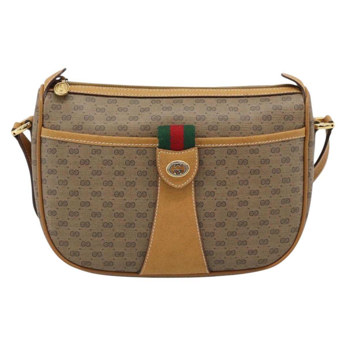 GUCCI Micro GG Supreme Web Sherry Line Bag PVC Beige Gold 89 02 032 Auth 194552