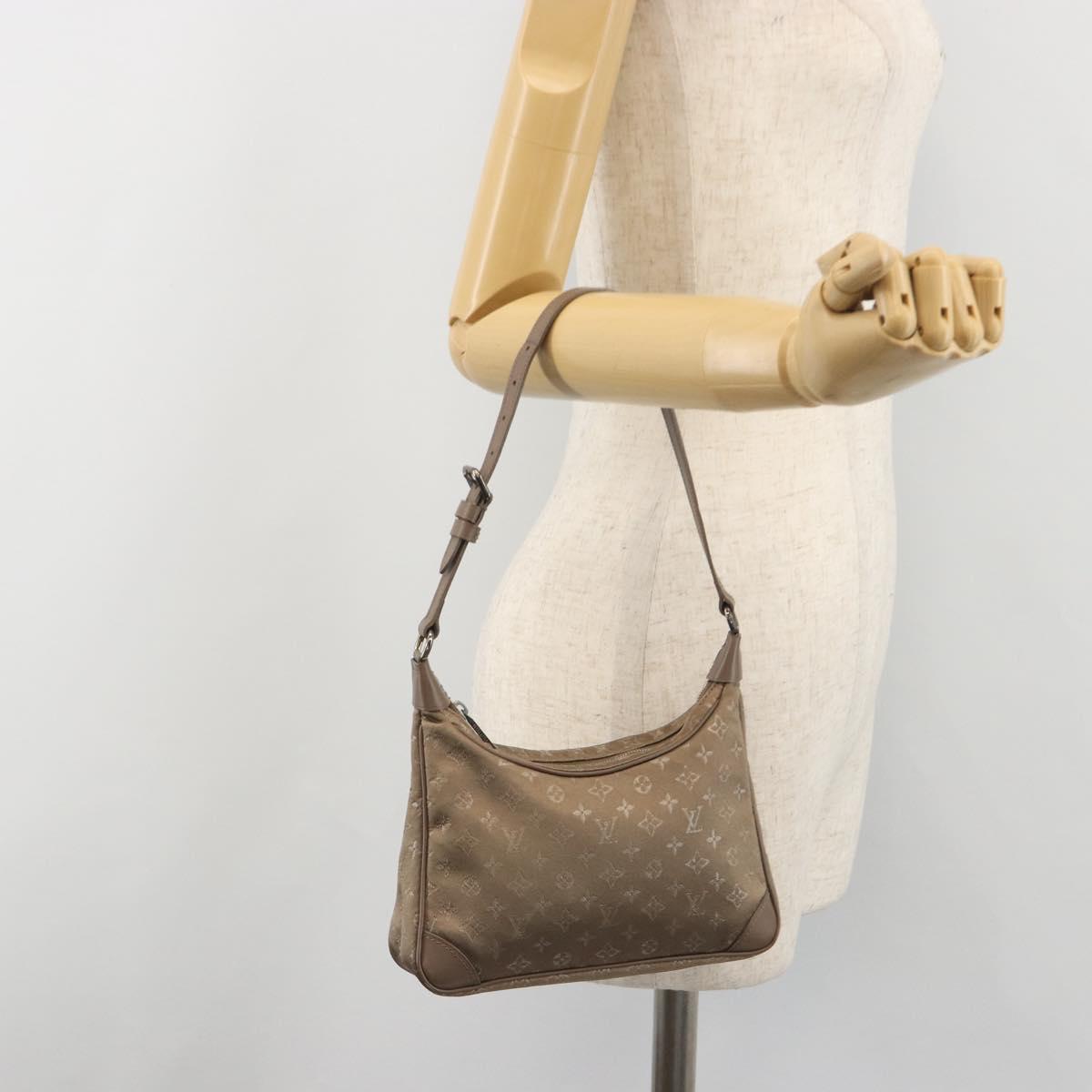 LOUIS VUITTON Monogram satin Little Boulogne Hand Bag Beige M92143 Auth 194553A
