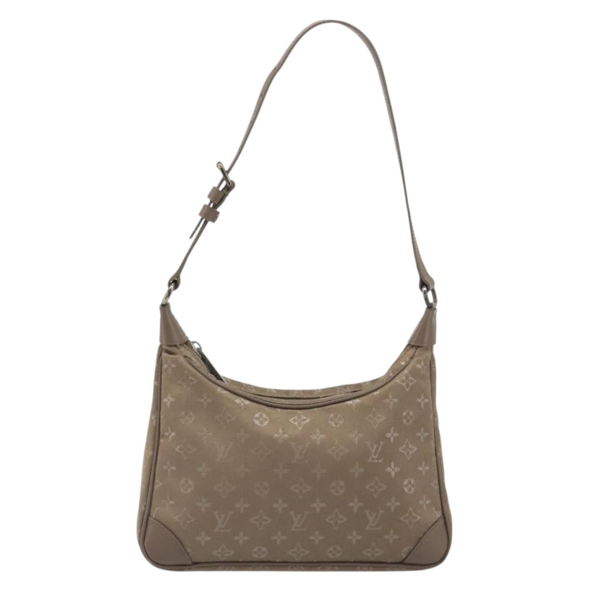 LOUIS VUITTON Monogram satin Little Boulogne Hand Bag Beige M92143 Auth 194553A