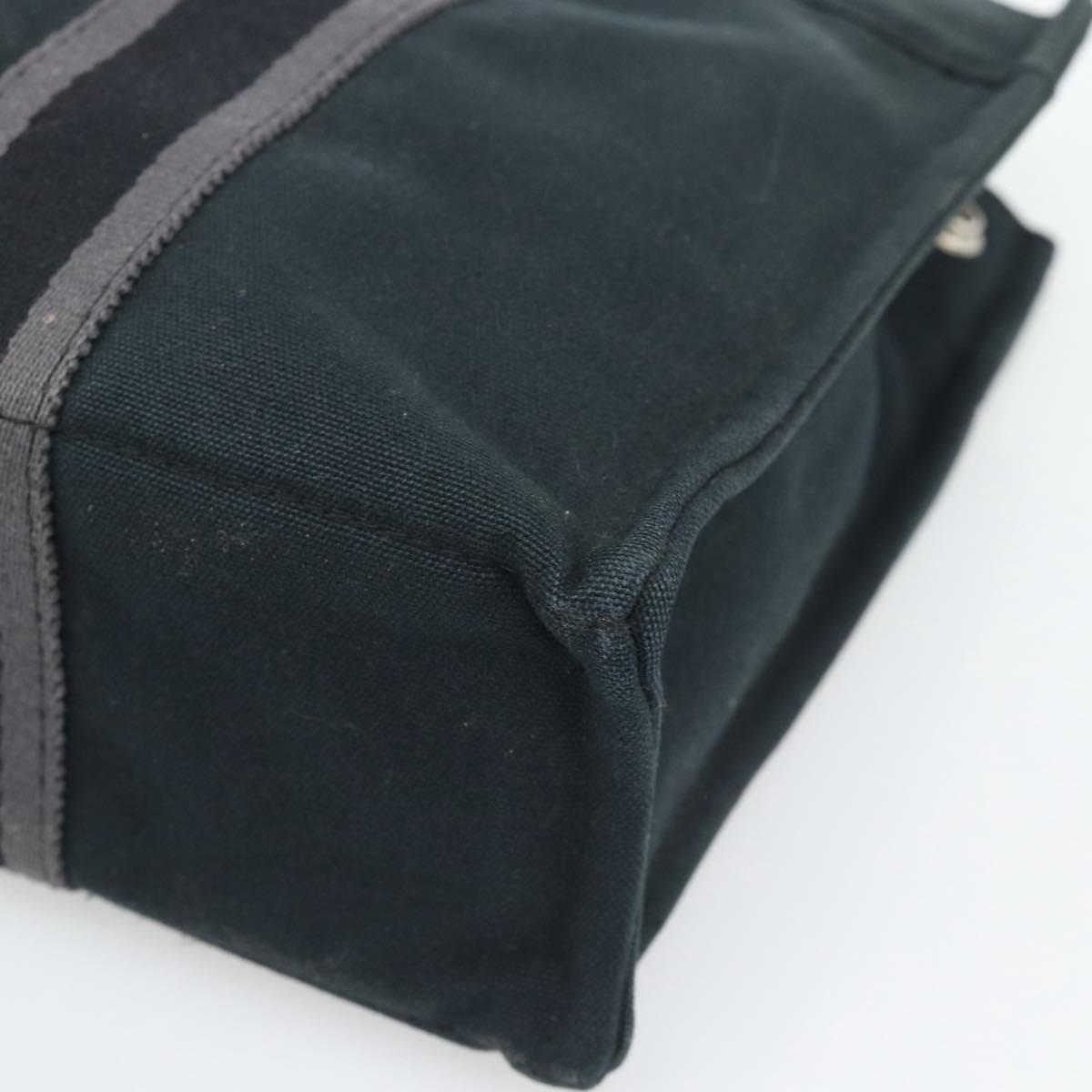 HERMES Fourre Tout PM Hand Bag Canvas Black Silver Auth 194555A