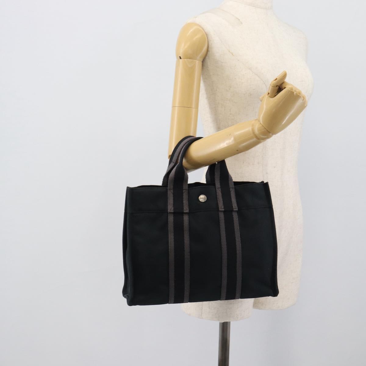 HERMES Fourre Tout PM Hand Bag Canvas Black Silver Auth 194555A