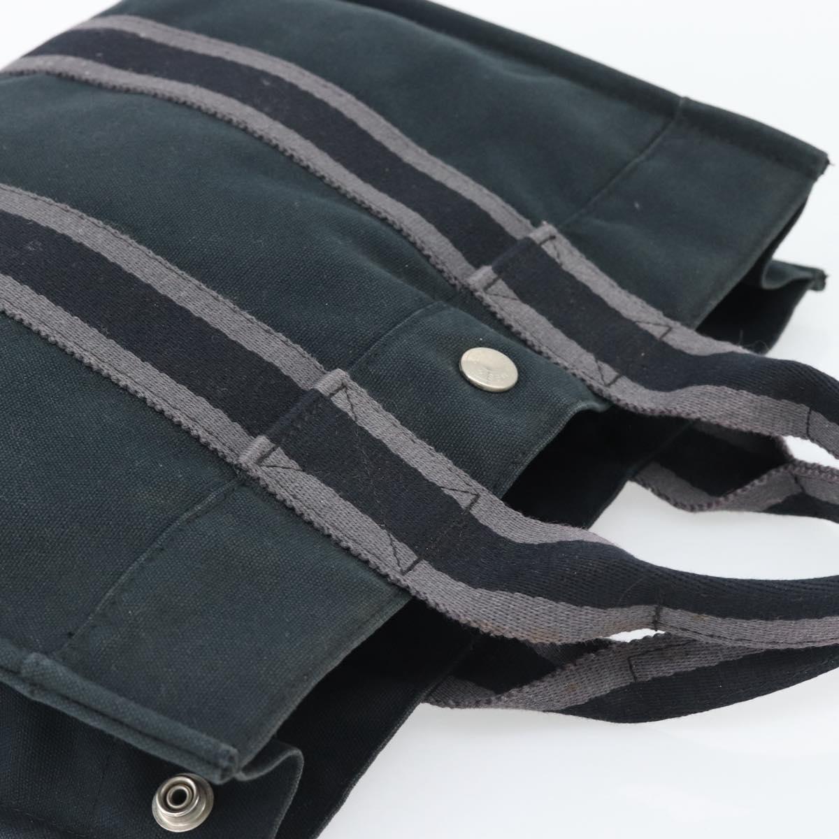 HERMES Fourre Tout PM Hand Bag Canvas Black Silver Auth 194555A