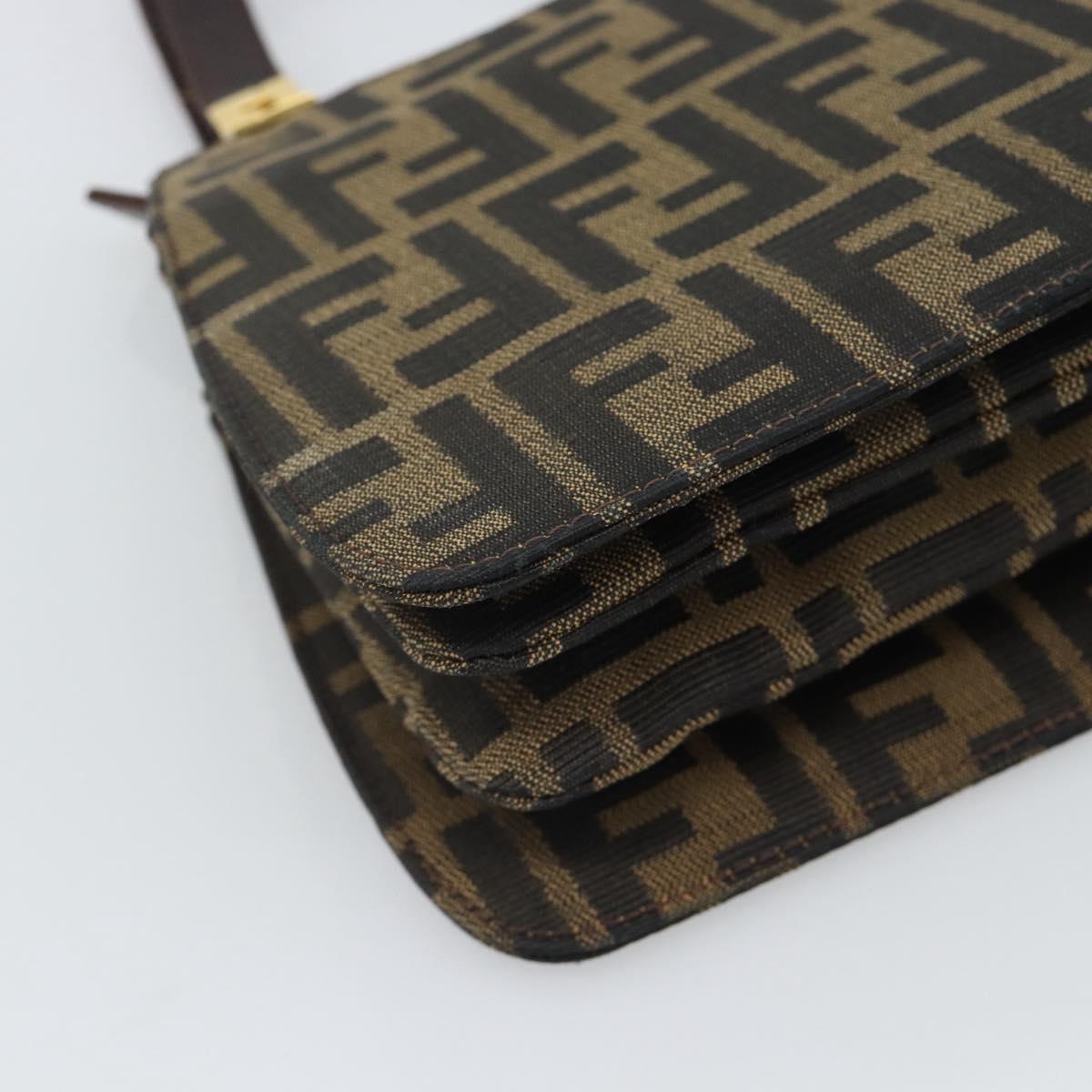 FENDI Zucca Canvas Hand Bag Brown Gold Tone Auth 194558V