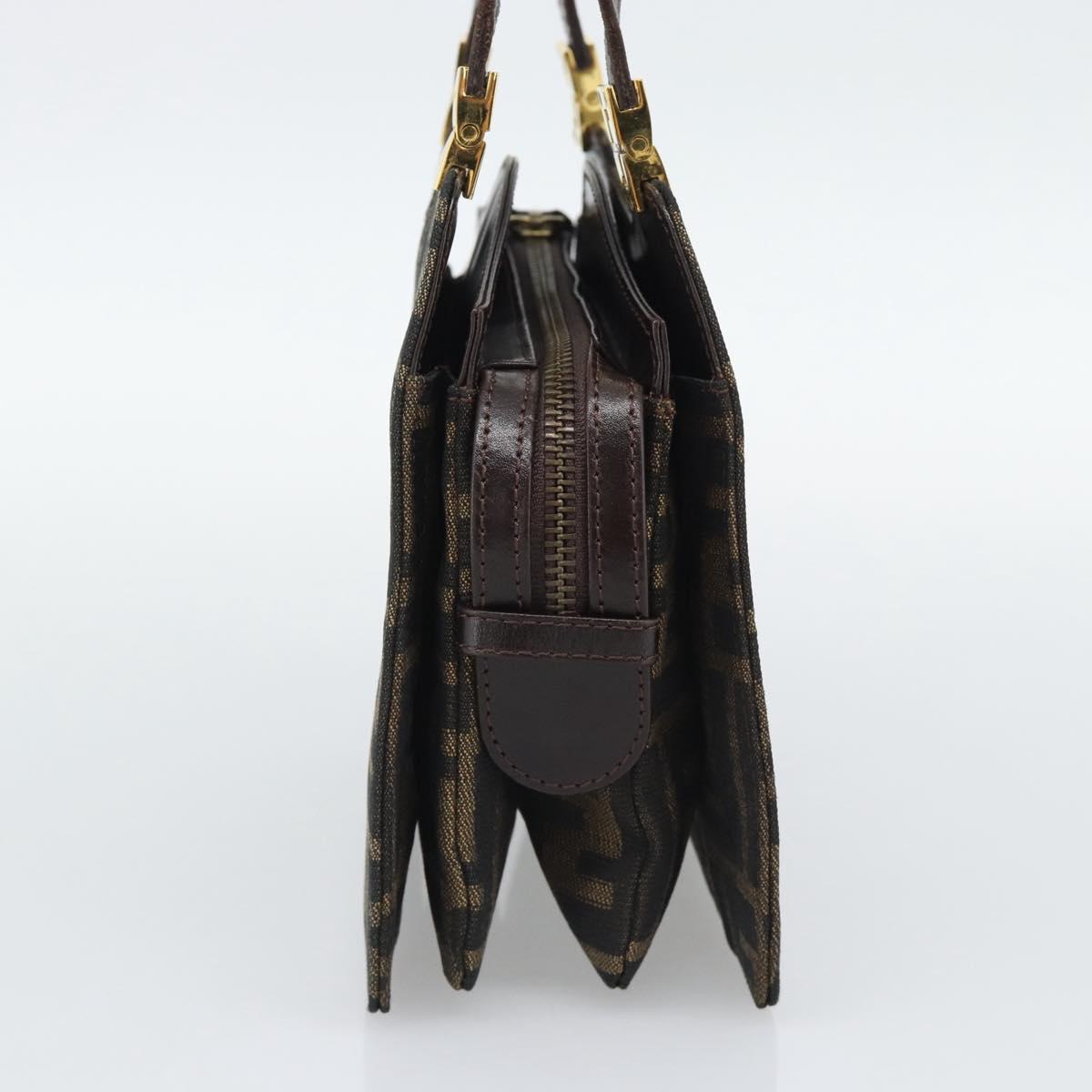 FENDI Zucca Canvas Hand Bag Brown Gold Tone Auth 194558V
