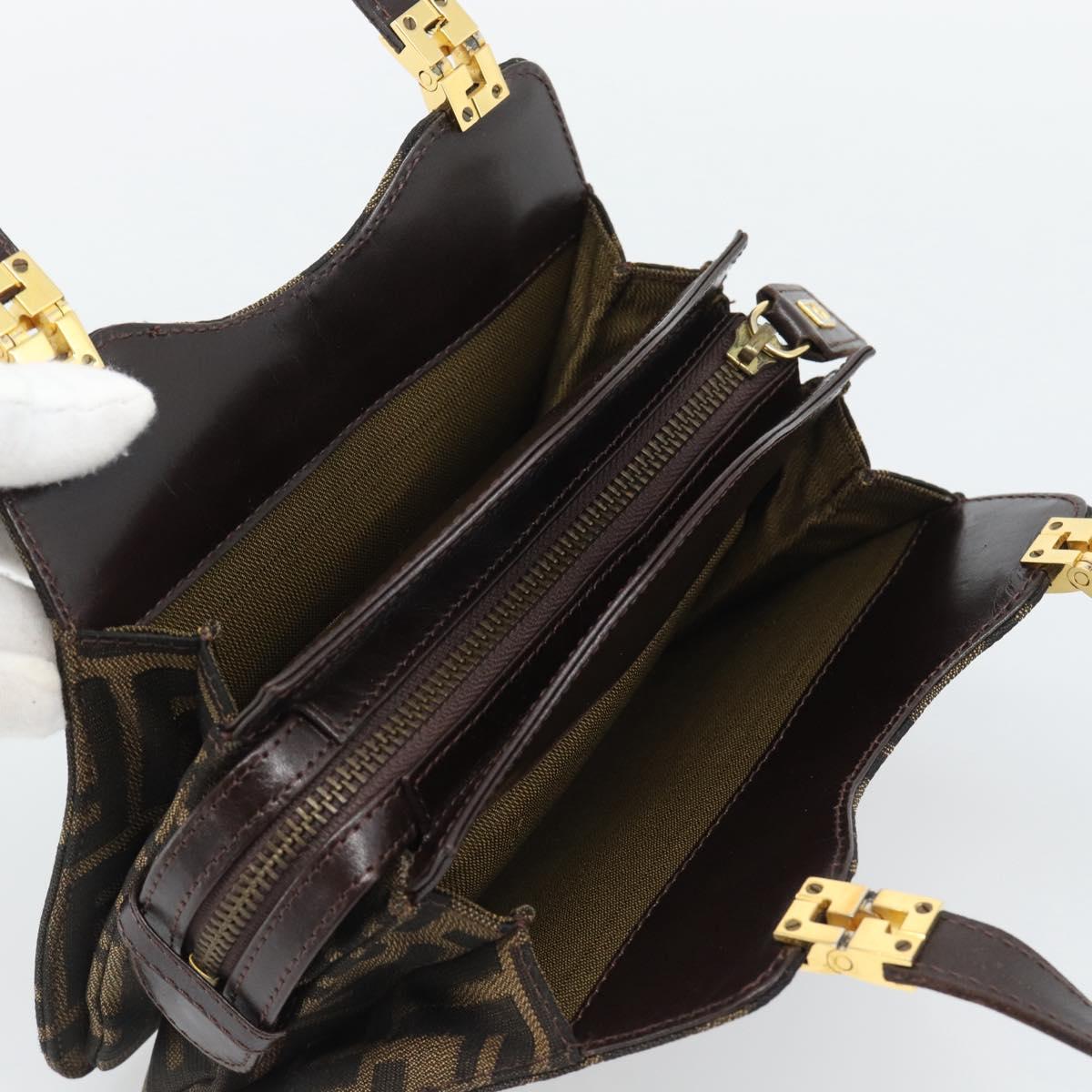 FENDI Zucca Canvas Hand Bag Brown Gold Tone Auth 194558V