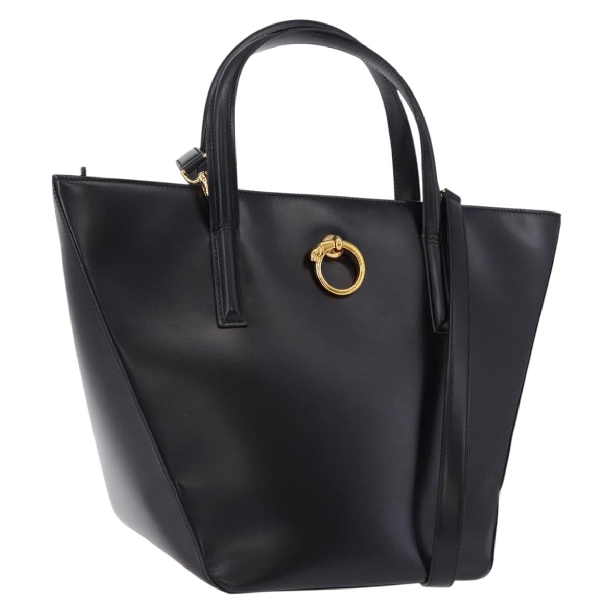 CARTIER PANTHERE Hand Bag Leather 2way Black Gold Auth 194562V
