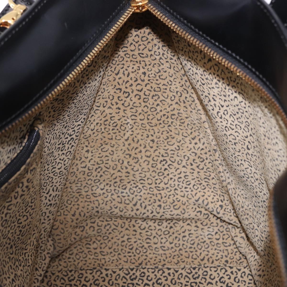 CARTIER PANTHERE Hand Bag Leather 2way Black Gold Auth 194562V