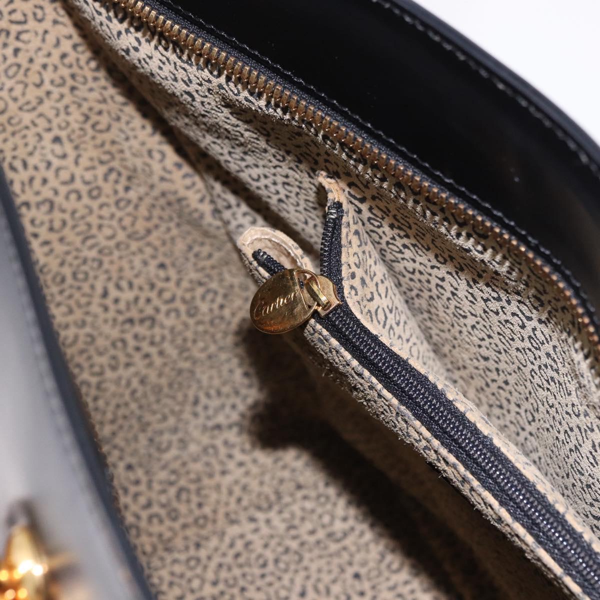 CARTIER PANTHERE Hand Bag Leather 2way Black Gold Auth 194562V