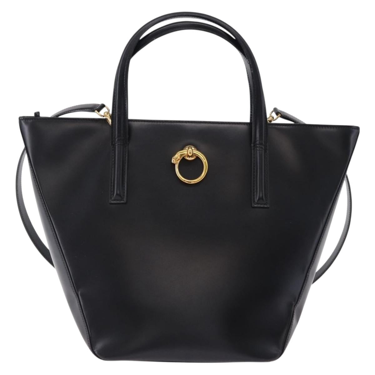 CARTIER PANTHERE Hand Bag Leather 2way Black Gold Auth 194562V