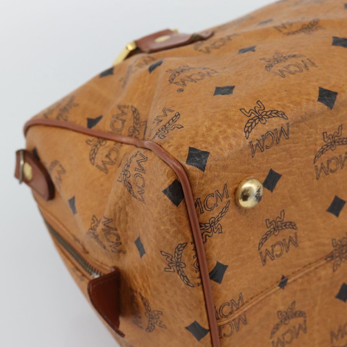 MCM Logogram Vicetos Boston Bag PVC Leather Brown Gold Auth 194565