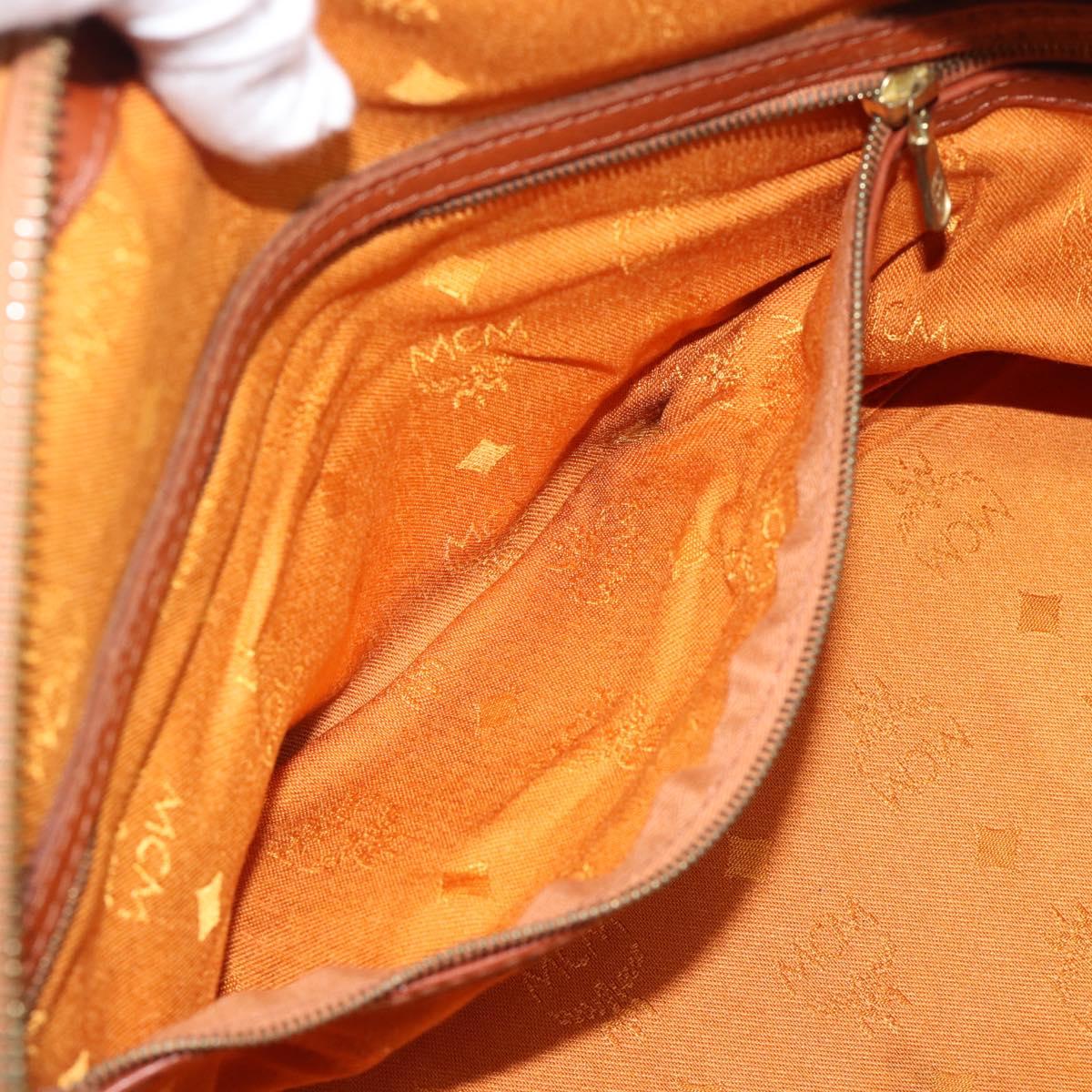 MCM Logogram Vicetos Boston Bag PVC Leather Brown Gold Auth 194565