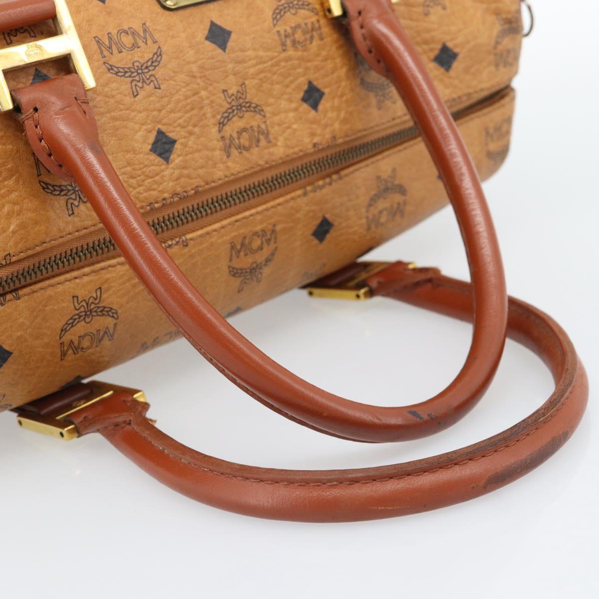 MCM Logogram Vicetos Boston Bag PVC Leather Brown Gold Auth 194565