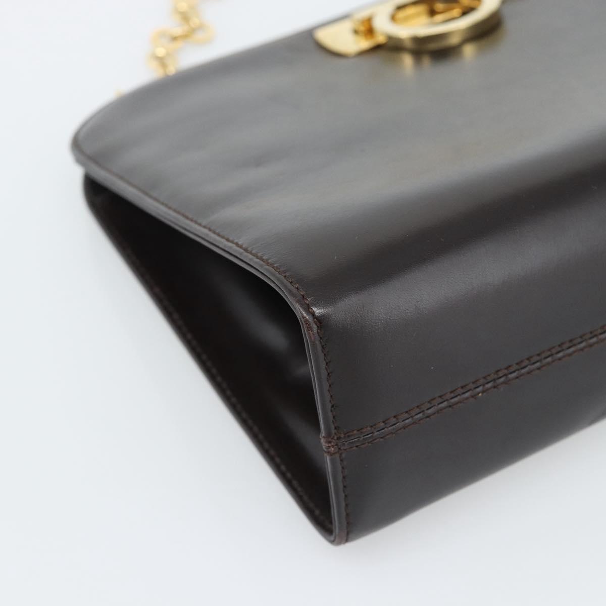 Salvatore Ferragamo Gancini Chain Bag Leather Dark Brown Gold Auth 194570A