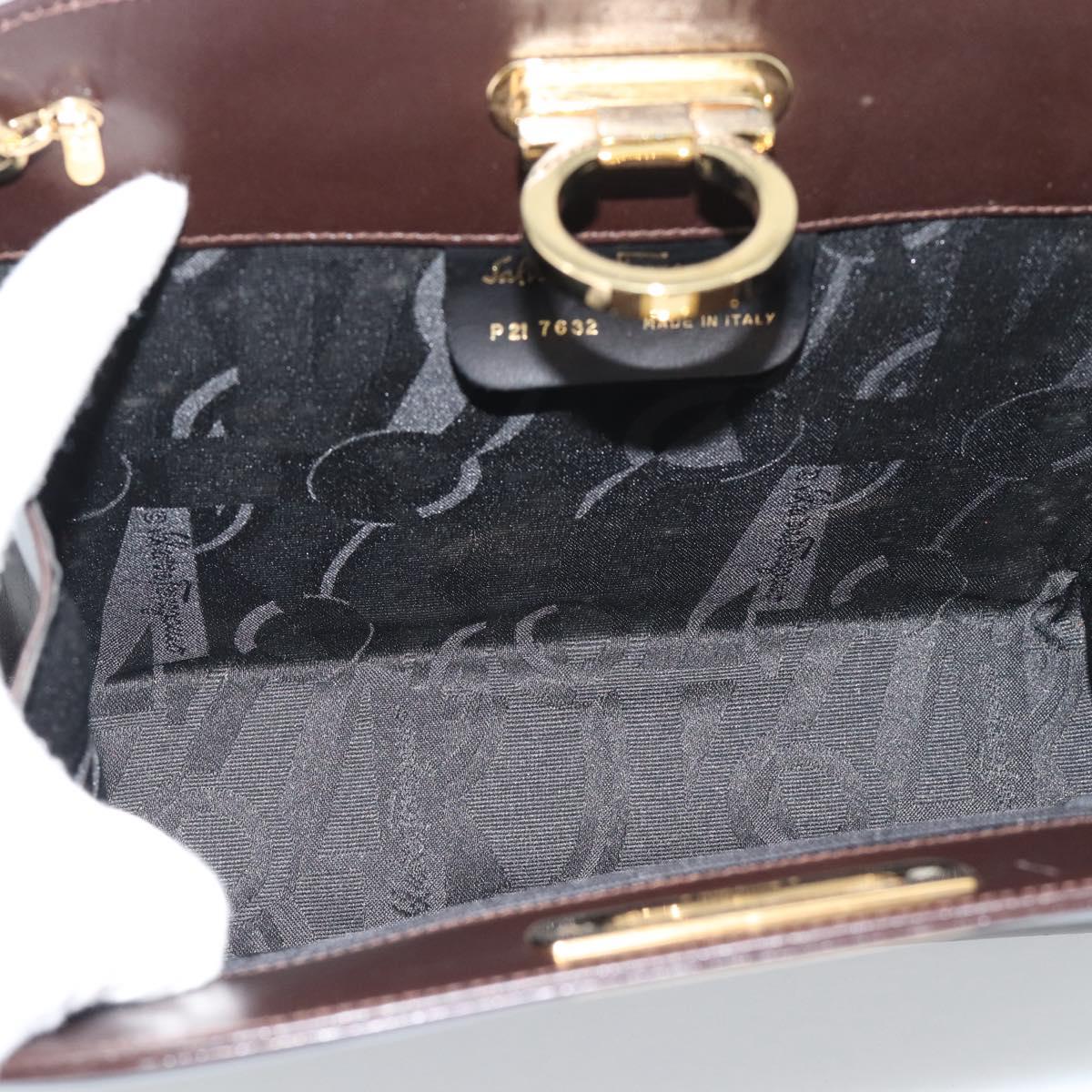Salvatore Ferragamo Gancini Chain Bag Leather Dark Brown Gold Auth 194570A