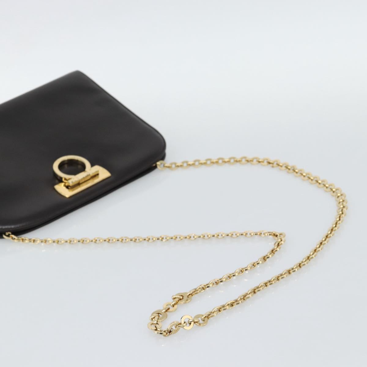 Salvatore Ferragamo Gancini Chain Bag Leather Dark Brown Gold Auth 194570A