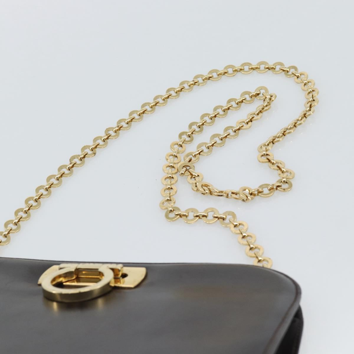 Salvatore Ferragamo Gancini Chain Bag Leather Dark Brown Gold Auth 194570A