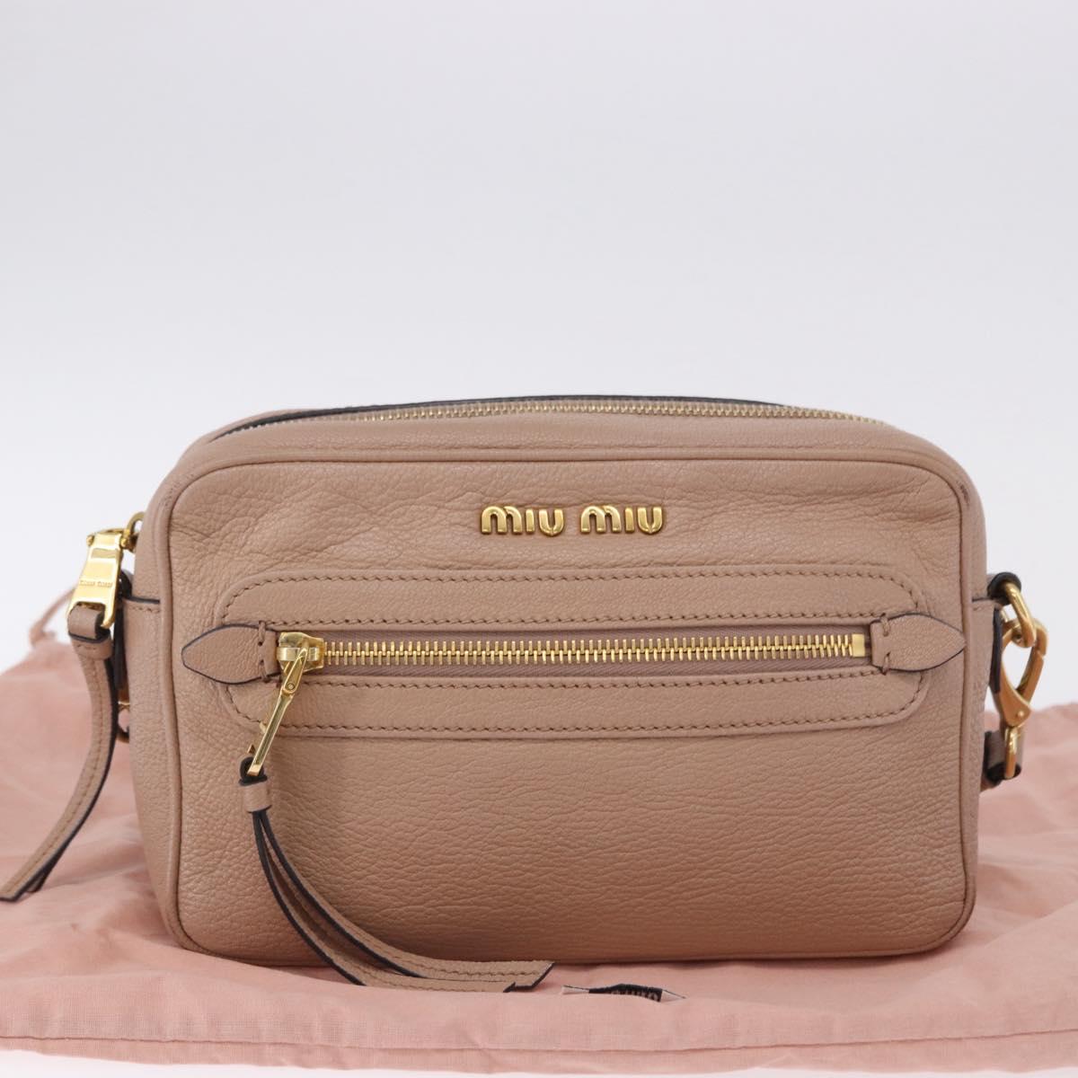 Miu Miu Shoulder Bag Leather Beige Gold Auth 194575V