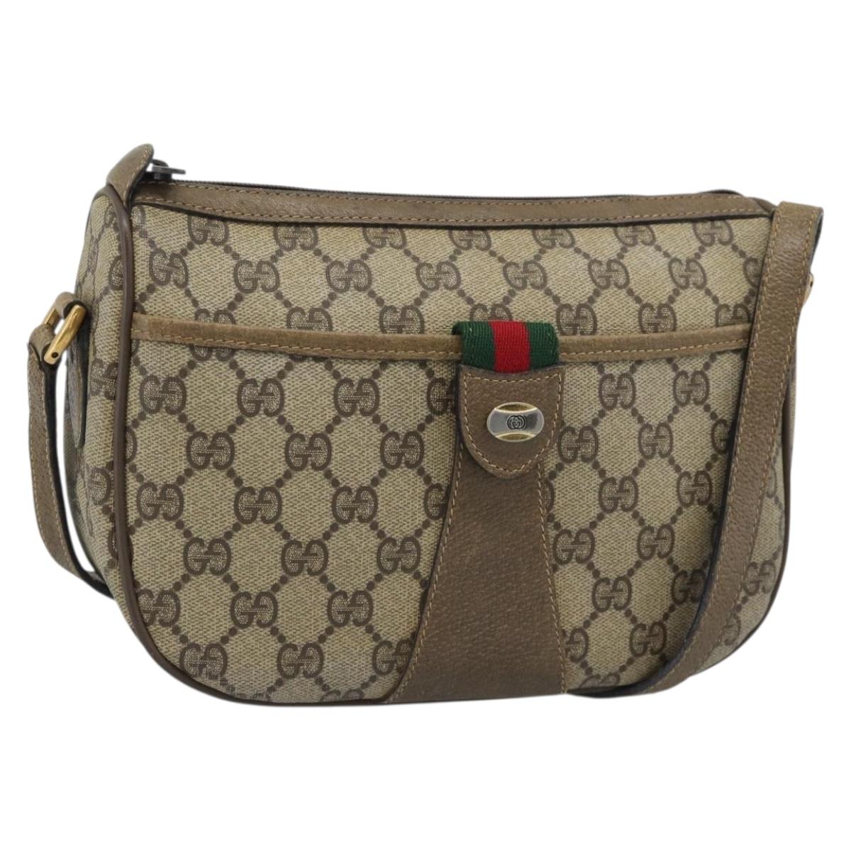 GUCCI GG Supreme Web Sherry Line Bag PVC Beige Gold 14 02 032 Auth 194578