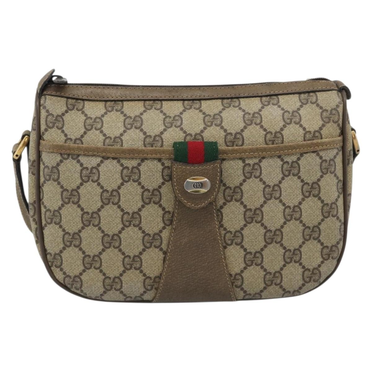 GUCCI GG Supreme Web Sherry Line Bag PVC Beige Gold 14 02 032 Auth 194578
