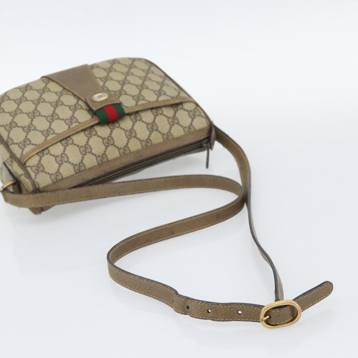GUCCI GG Supreme Web Sherry Line Bag PVC Beige Gold 14 02 032 Auth 194578