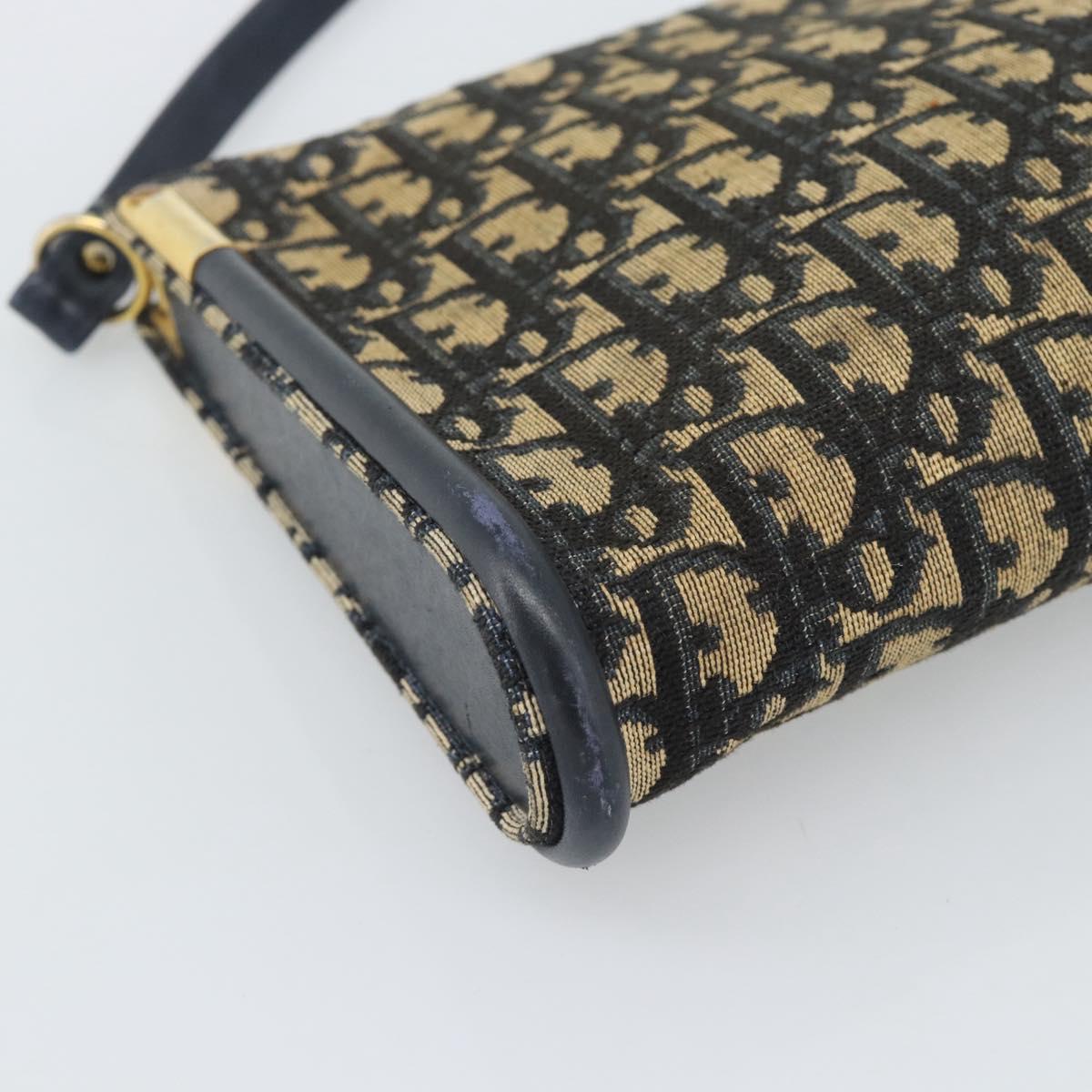 Christian Dior Trotter Canvas Shoulder Bag Navy Gold Auth 194579