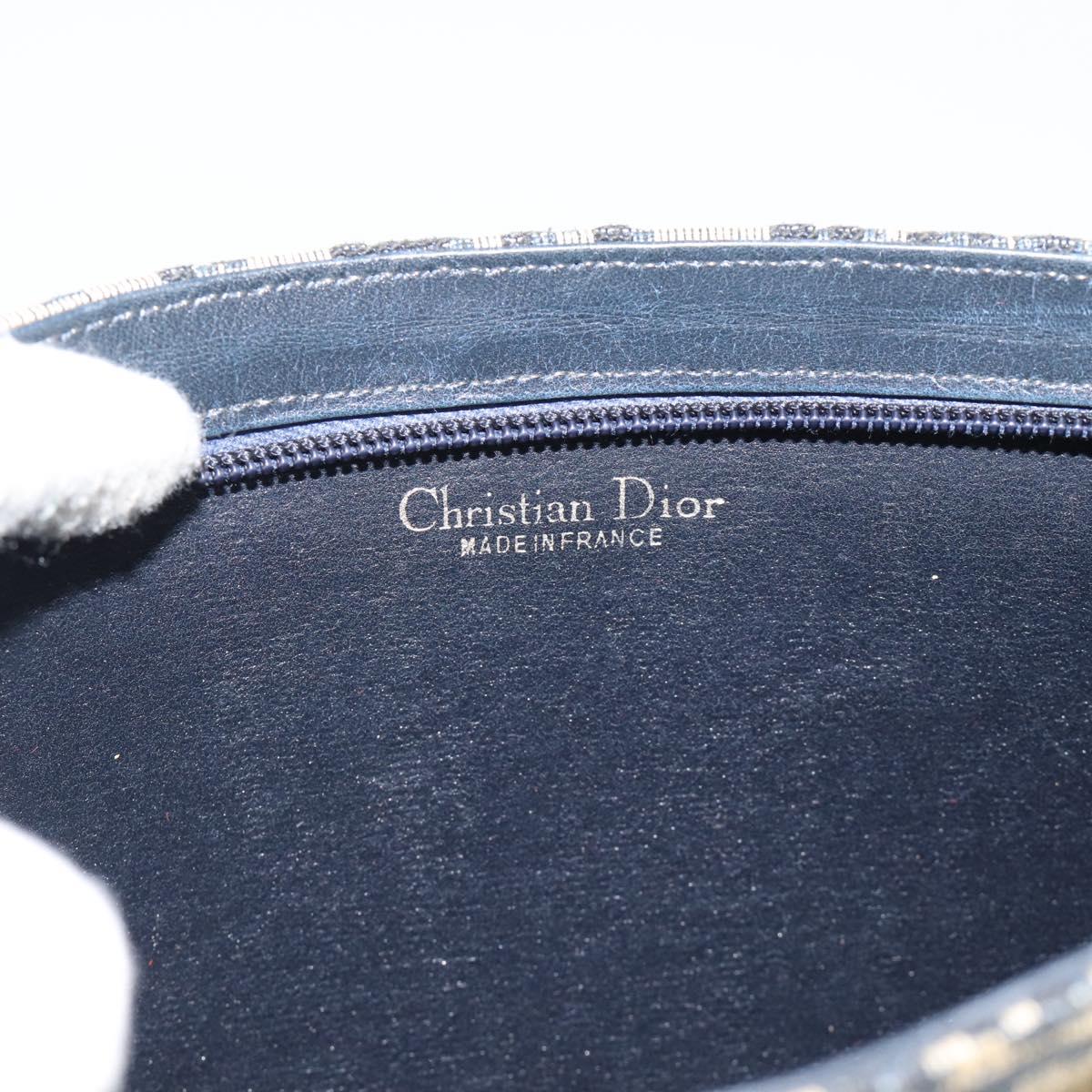 Christian Dior Trotter Canvas Shoulder Bag Navy Gold Auth 194579