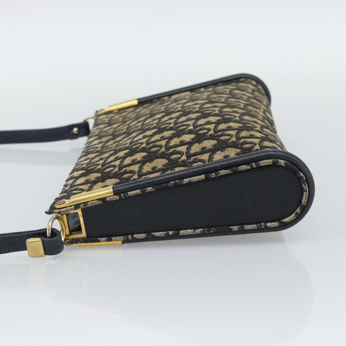 Christian Dior Trotter Canvas Shoulder Bag Navy Gold Auth 194579