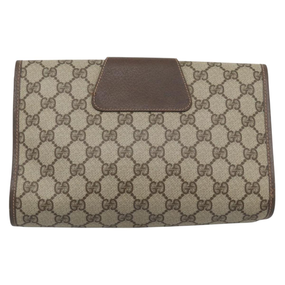 GUCCI GG Supreme Web Sherry Line Clutch Bag PVC Beige 156 01 030 Auth 194580