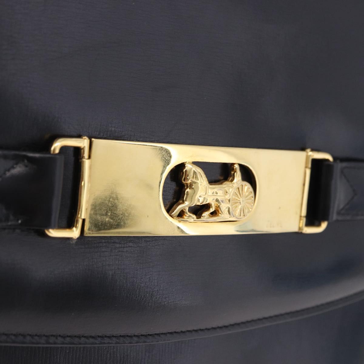 CELINE Horse Carriage Shoulder Bag Leather Black Gold Auth 194581