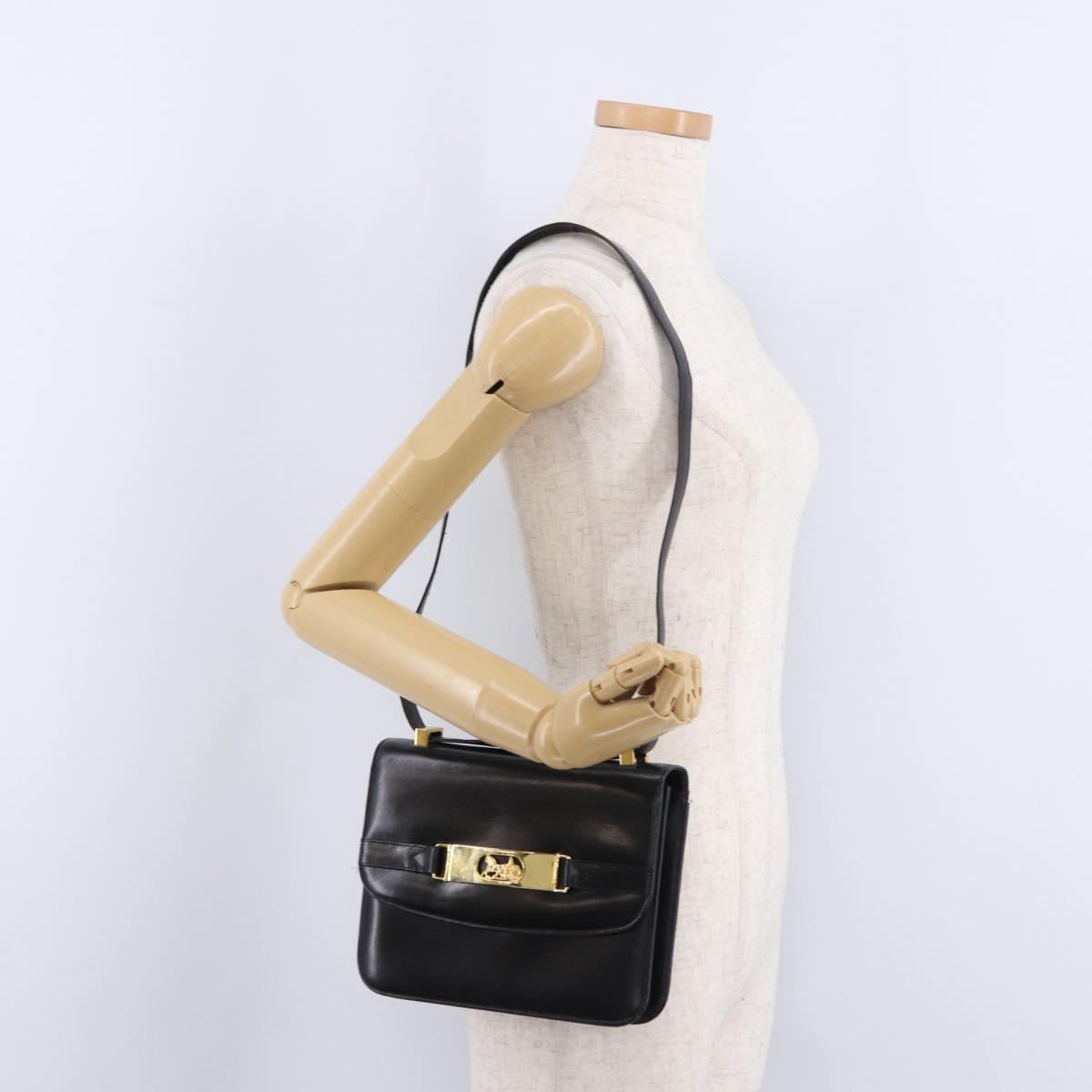 CELINE Horse Carriage Shoulder Bag Leather Black Gold Auth 194581