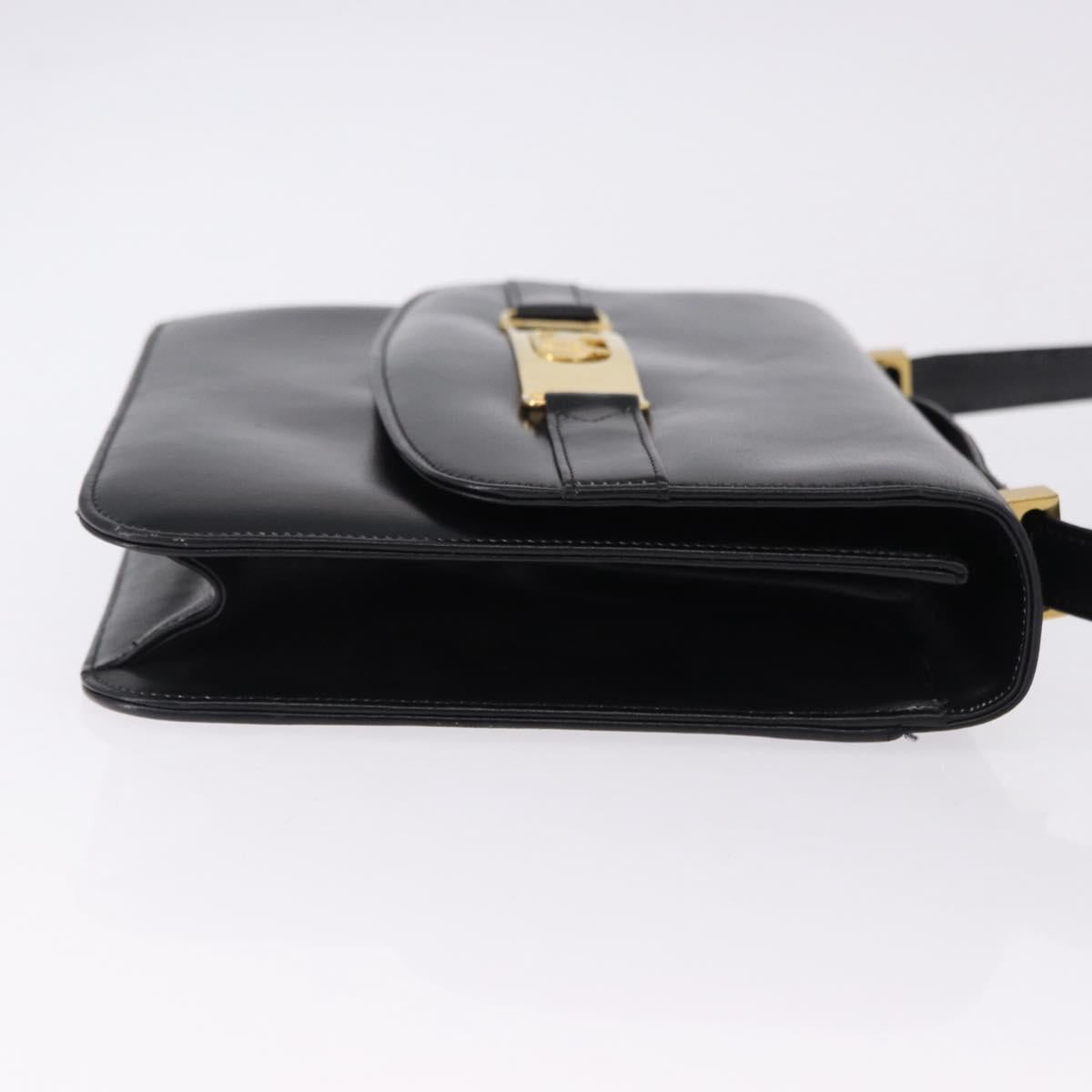 CELINE Horse Carriage Shoulder Bag Leather Black Gold Auth 194581