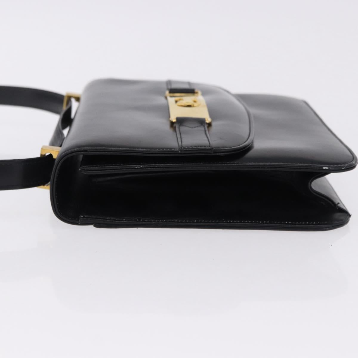 CELINE Horse Carriage Shoulder Bag Leather Black Gold Auth 194581