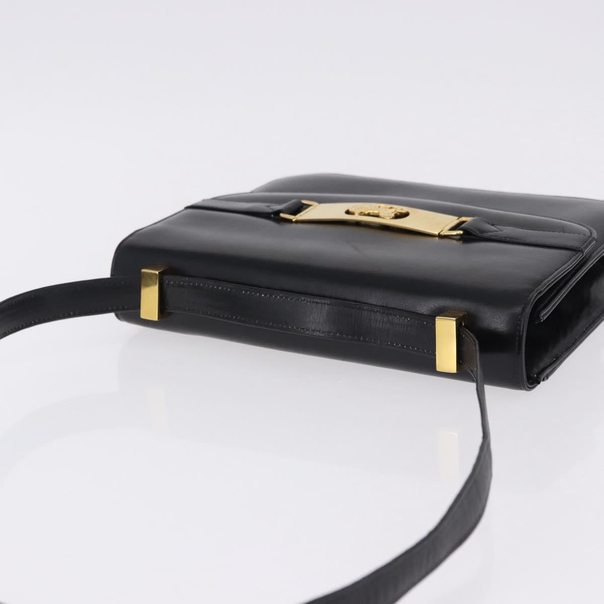 CELINE Horse Carriage Shoulder Bag Leather Black Gold Auth 194581