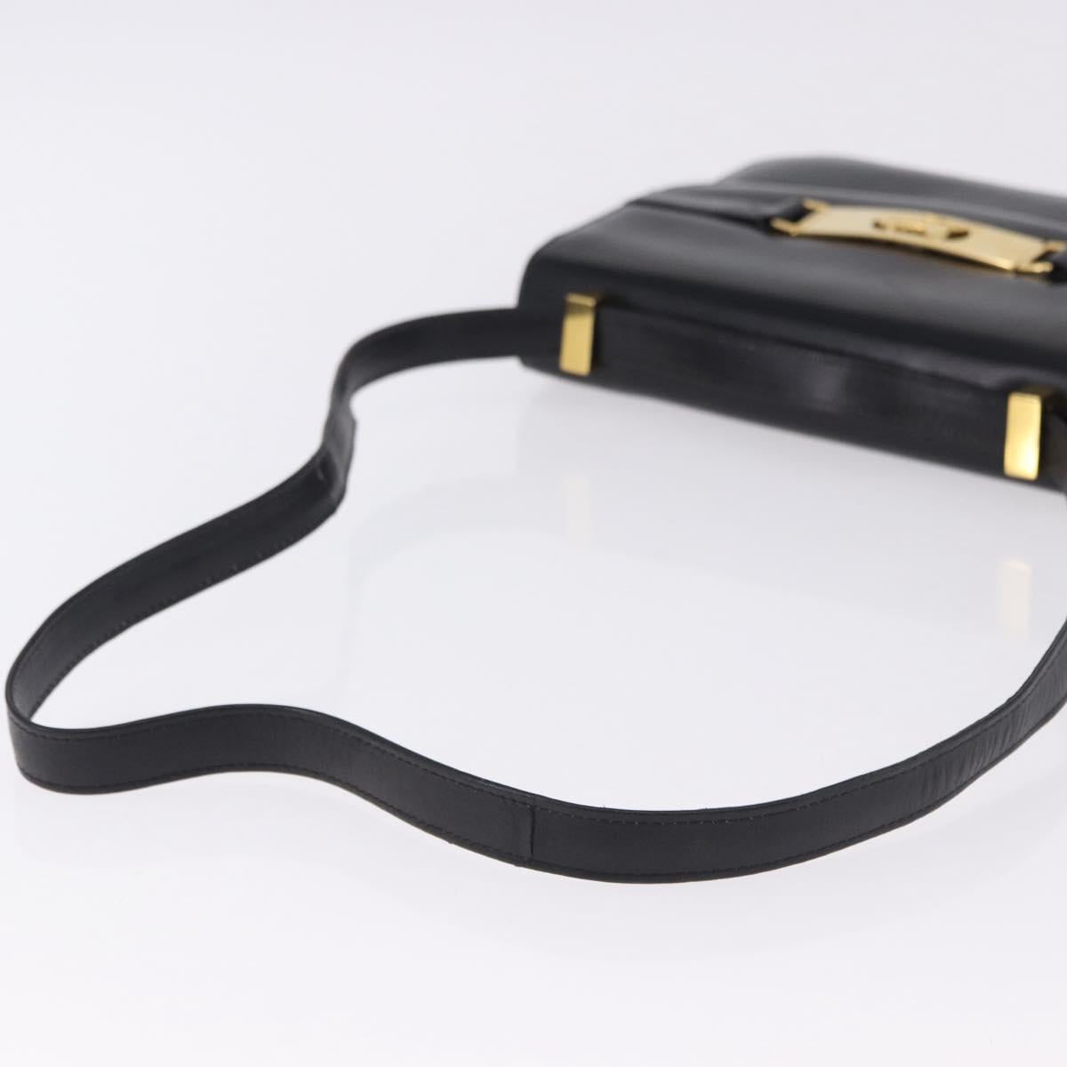 CELINE Horse Carriage Shoulder Bag Leather Black Gold Auth 194581