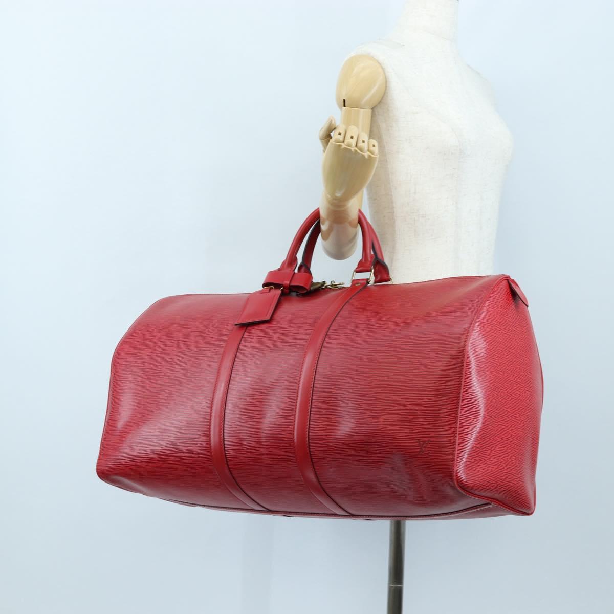 LOUIS VUITTON Epi Keepall 55 Boston Bag Red M42957 LV Auth 194589V