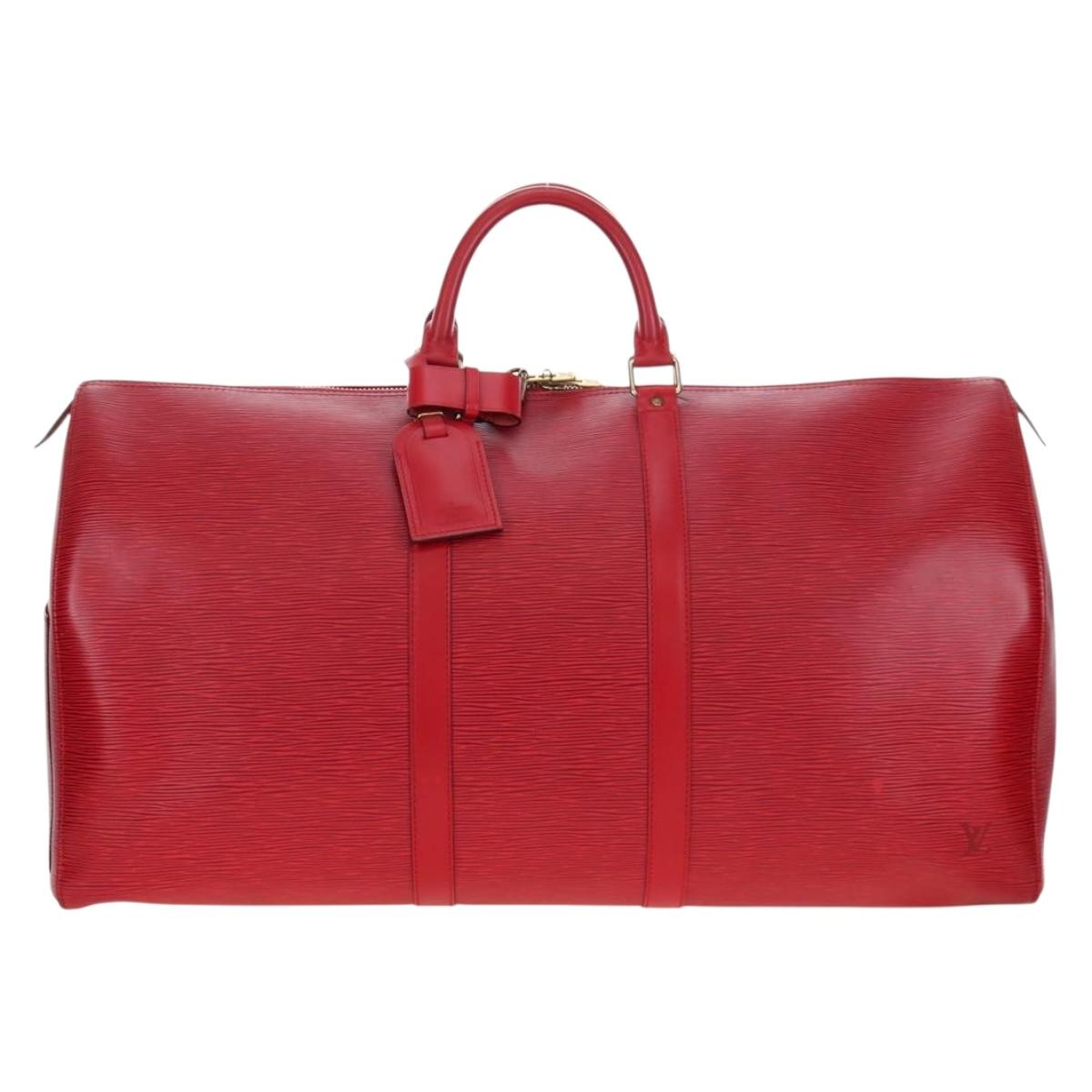 LOUIS VUITTON Epi Keepall 55 Boston Bag Red M42957 LV Auth 194589V