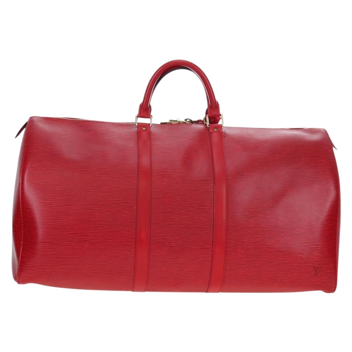 LOUIS VUITTON Epi Keepall 55 Boston Bag Red M42957 LV Auth 194589V
