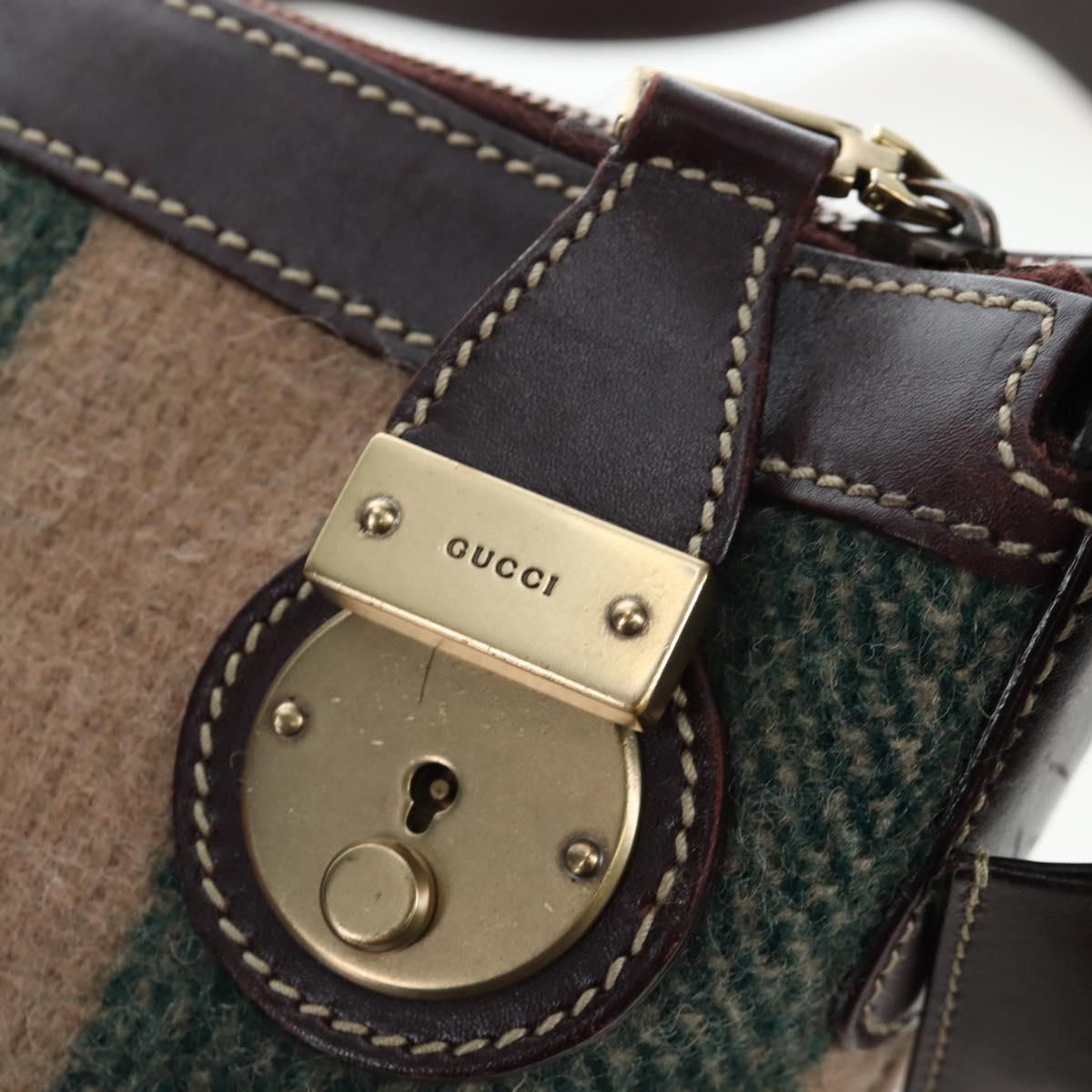 GUCCI Shoulder Bag Wool Brown Gold 148476 Auth 194590V