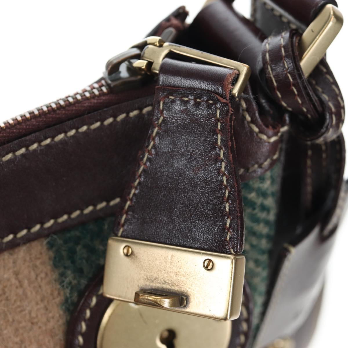 GUCCI Shoulder Bag Wool Brown Gold 148476 Auth 194590V