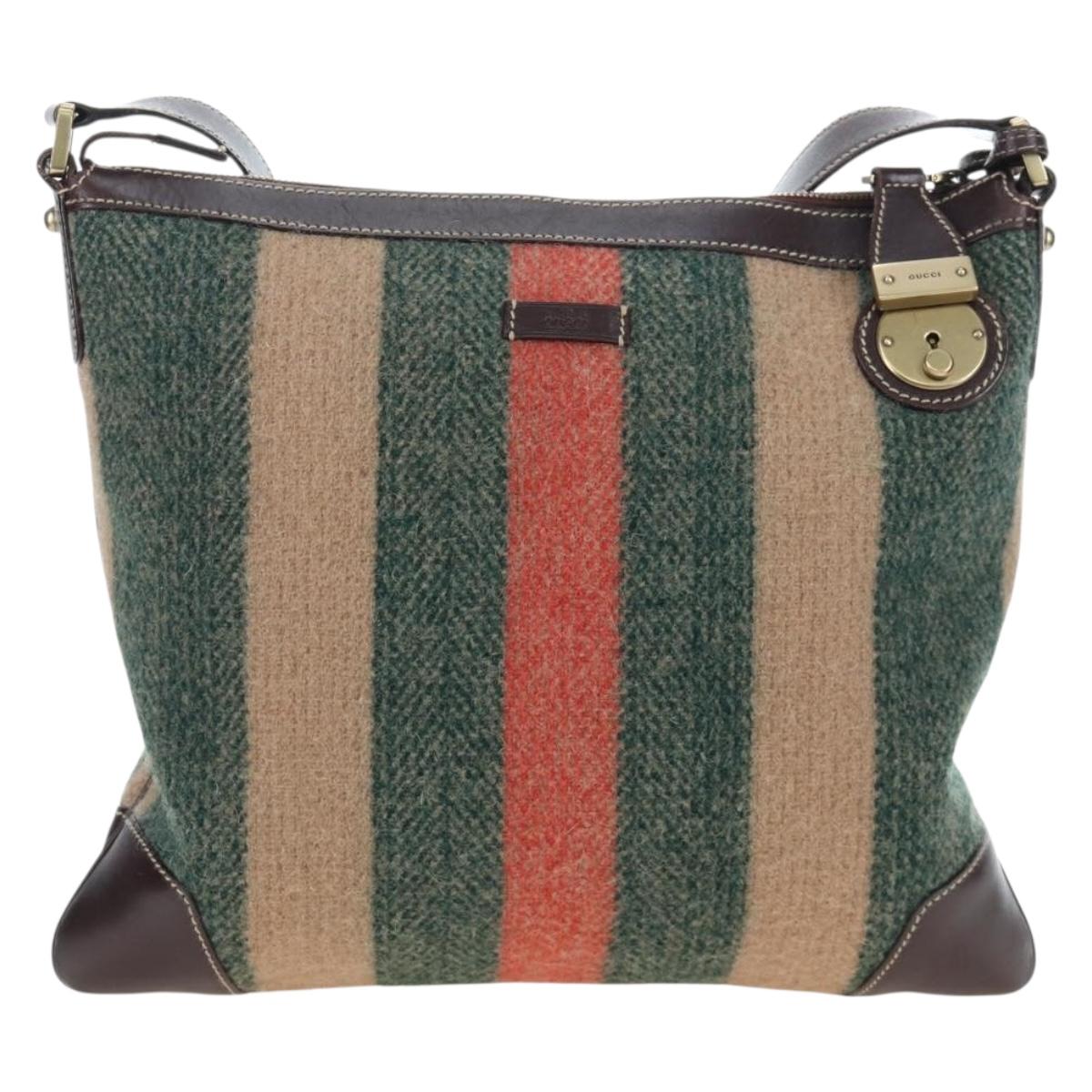 GUCCI Shoulder Bag Wool Brown Gold 148476 Auth 194590V