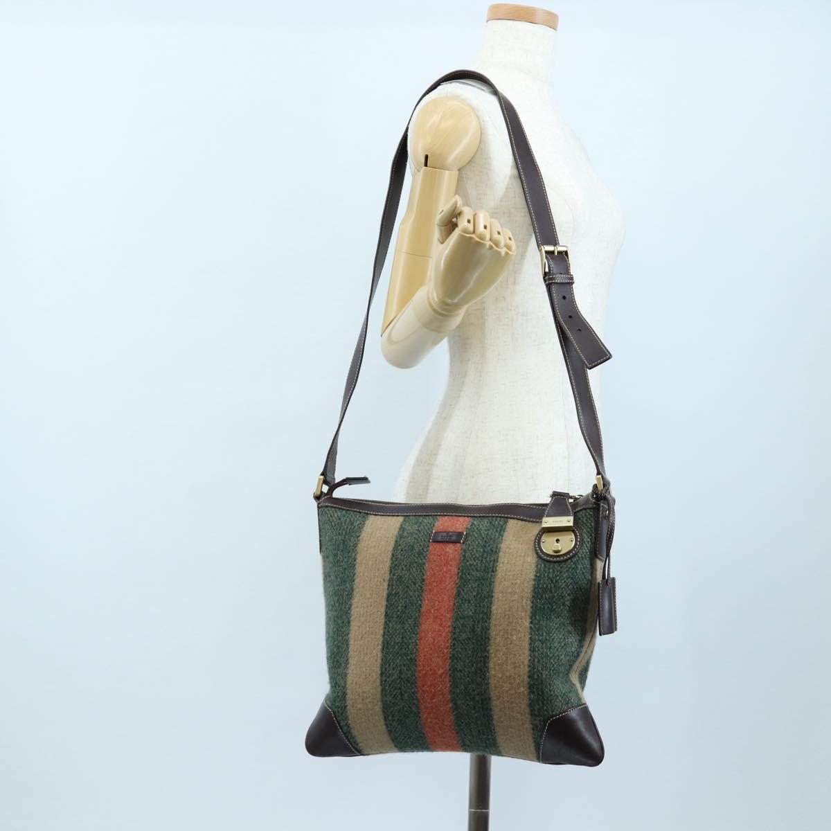 GUCCI Shoulder Bag Wool Brown Gold 148476 Auth 194590V