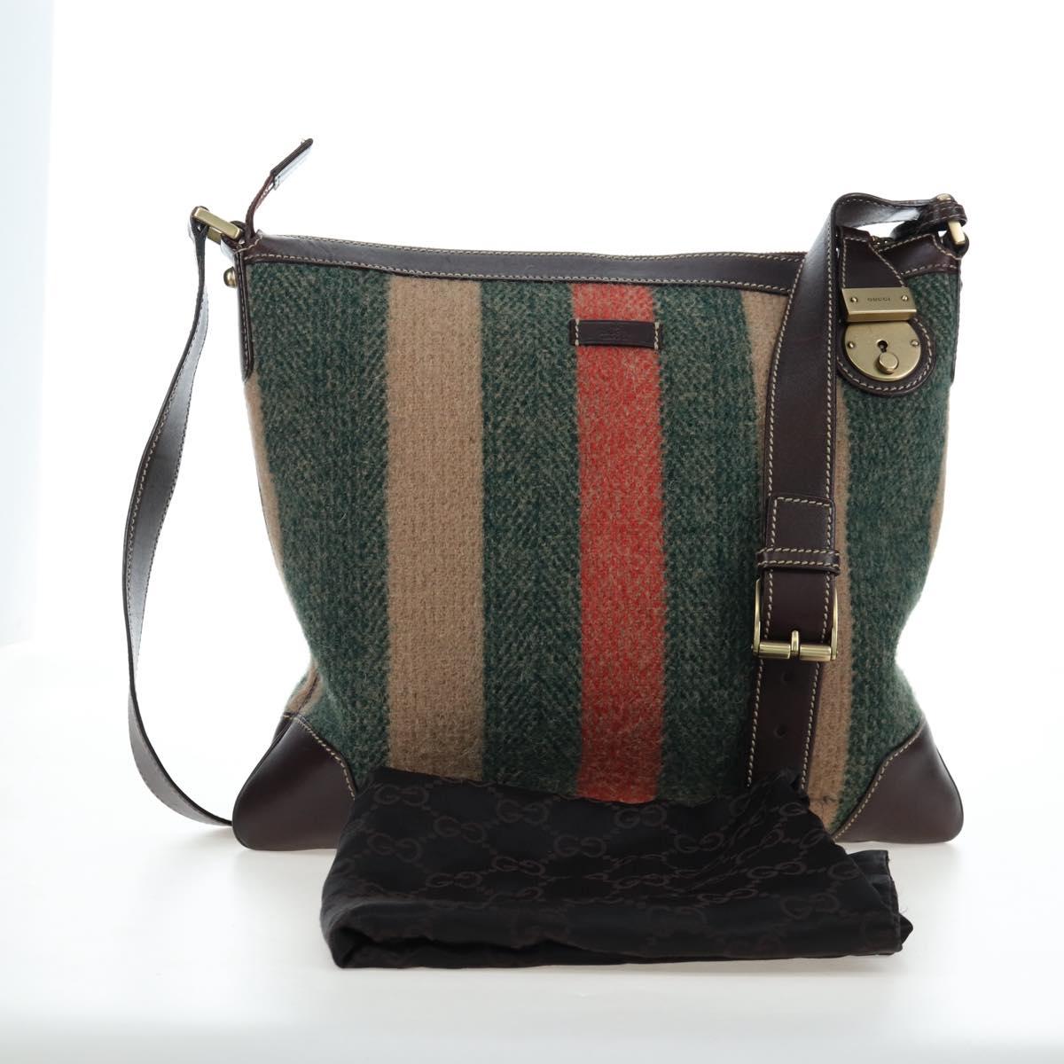 GUCCI Shoulder Bag Wool Brown Gold 148476 Auth 194590V