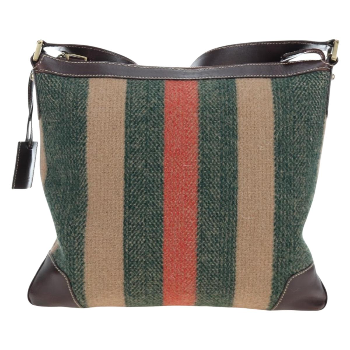 GUCCI Shoulder Bag Wool Brown Gold 148476 Auth 194590V