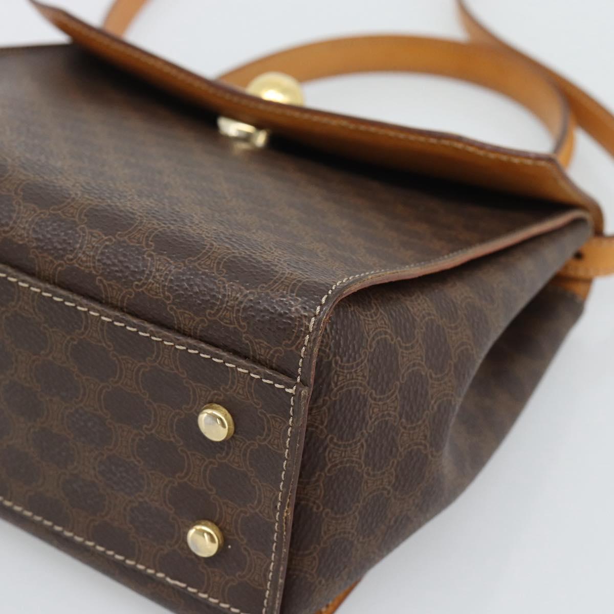 CELINE Macadam Canvas Star Ball Hand Bag PVC Leather 2way Brown Gold Auth 194593