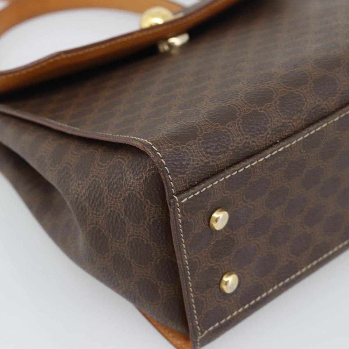 CELINE Macadam Canvas Star Ball Hand Bag PVC Leather 2way Brown Gold Auth 194593