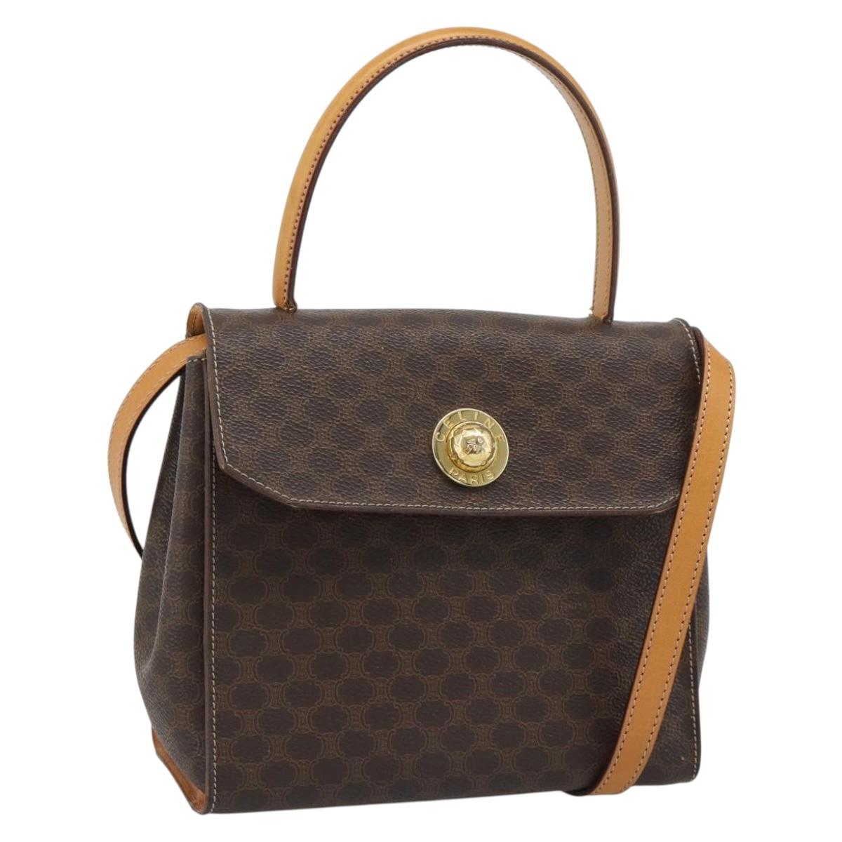 CELINE Macadam Canvas Star Ball Hand Bag PVC Leather 2way Brown Gold Auth 194593