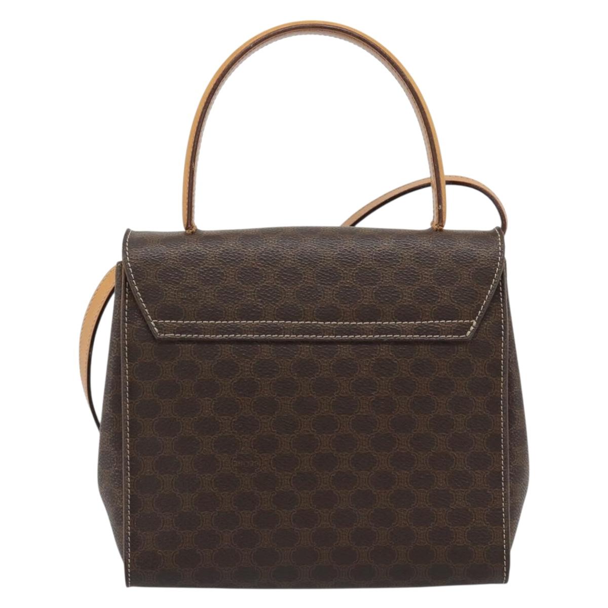 CELINE Macadam Canvas Star Ball Hand Bag PVC Leather 2way Brown Gold Auth 194593